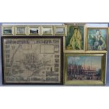 A large antique black & white print titled: “THE CITY OF BATH”, 29½” x 38½”; together with various