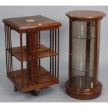 A reproduction mahogany square three-tier revolving bookcase, 18½” wide x 31” high; & a mahogany