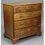AN 18th century MAHOGANY SMALL CHEST, fitted four long graduated drawers with later brass handles, &