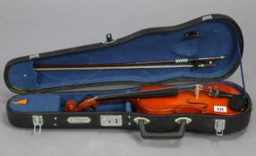 A Skylark (Chinese) child’s violin & bow, violin 18” long, with case.