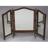 A mahogany triple-panel dressing table mirror, 22¾” high.
