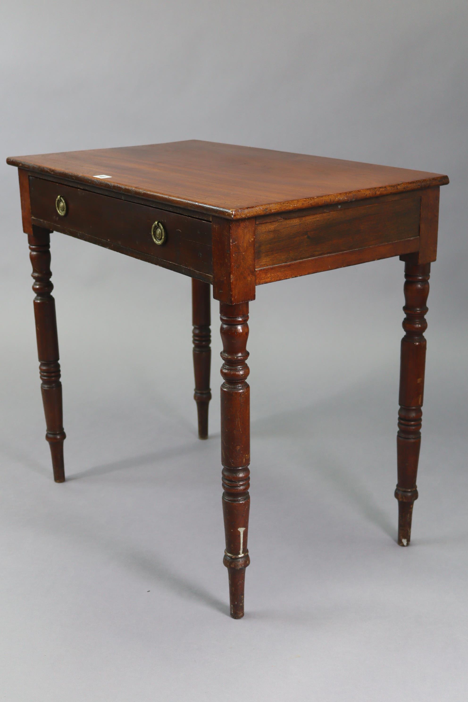 A late Victorian mahogany small side table fitted frieze drawer, & on ring-turned tapered legs, 30¼” - Image 3 of 3