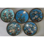 A group of five late 19th/early 20th century Chinese cloisonné shallow circular dishes, various