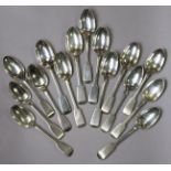 Fifteen various William IV, Victorian, & later silver Fiddle pattern dessert spoons – odd dates &