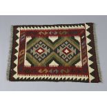 A Maimana small kilim rug, of ochre ground with repeating geometric designs & two central lozenges