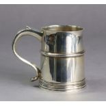 A George V silver half-pint mug of tapered cylindrical form with raised moulded band & foot-rim,