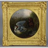 Manner of COLIN GRAHAM ROE (fl. 1858-1910). A heron surprised by a spaniel in a reed bed, Oil on can