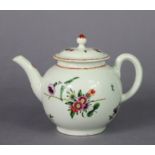 An 18th century Worcester porcelain small round teapot with polychrome painted floral sprays; 4½”