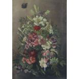 LEON BRISE (?) (British, 19th century). A still-life study of flowers & a butterfly. Signed &