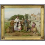 JAMES STOKELD (1827-1877). Toy sellers & a family on a village green. Signed & dated “J. Stokeld