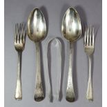 A pair of George III silver Old English Bright-cut table spoons, London 1790, by Charles Hougham;