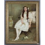 ENGLISH SCHOOL, late 19th /early 20th century. A full-length portrait of a young lady seated in a