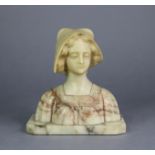 A late 19th century carved alabaster sculpture of a lady, bust-length, on rectangular base with