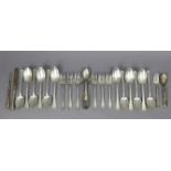 A set of twelve American Sterling dessert spoons by J. E. Caldwell & Co., (17 oz); six Sterling