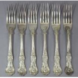 Six George IV silver single-struck Queen’s pattern table forks; London1825, by Charles Eley. (14½