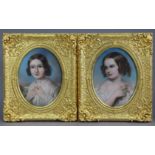 ALFRED HENRY TAYLOR (1810-1868). A pair of head & shoulders portraits of young girls, one holding