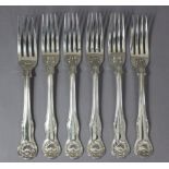 Six Victorian silver King’s Husk pattern table forks: Four London1900, by Francis Higgins; one