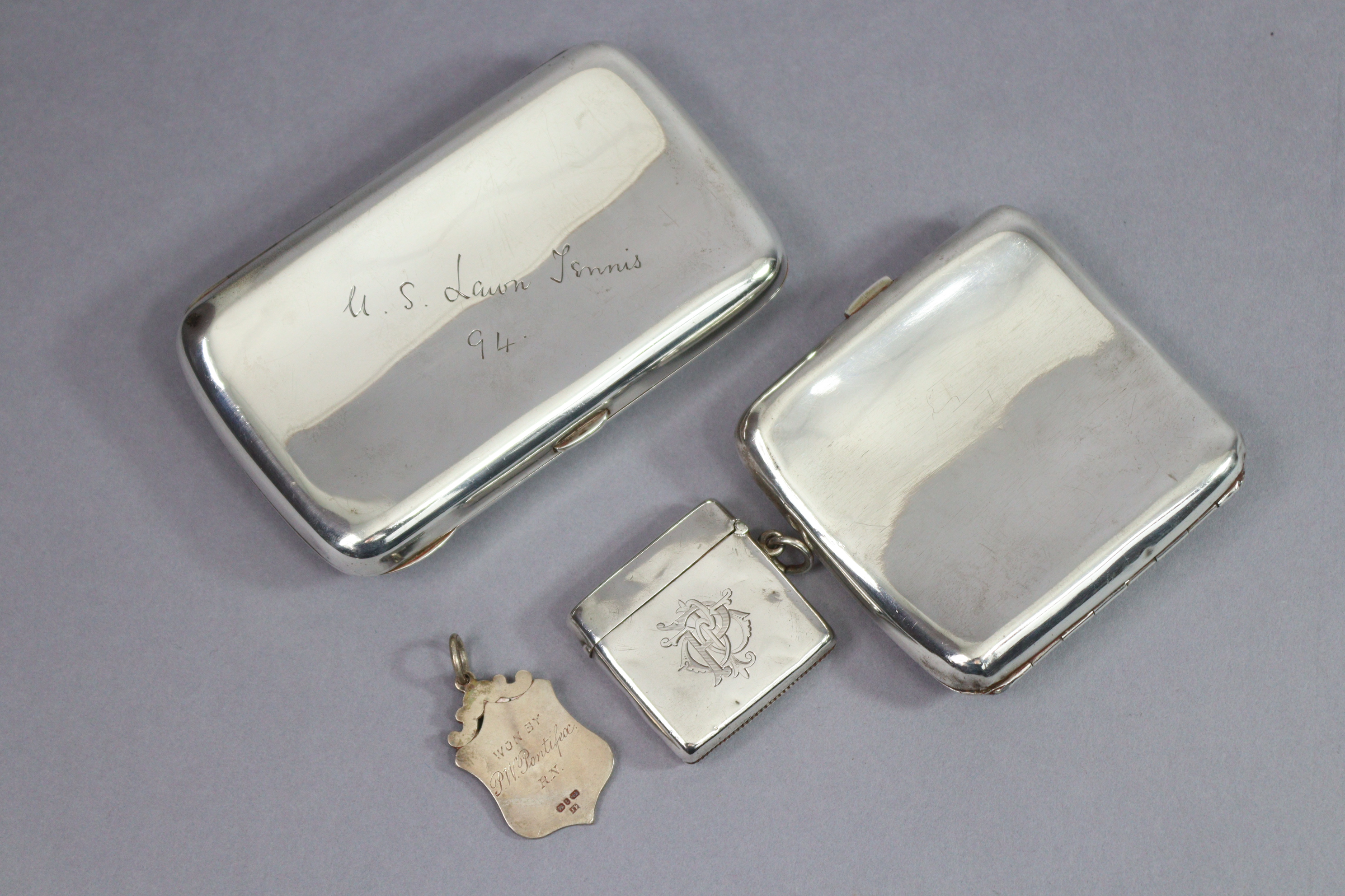 A late Victorian silver pocket cigarette case of curved rectangular shape, with engraved family - Image 4 of 4