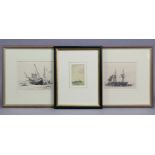 STANLEY PELLETT (20th century). Study of a warship in calm seas, 5” x 3”, inscribed & dated 1947