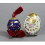 A Russian Imperial Porcelain easter egg painted with pink roses & gilt on a white ground, 2½”