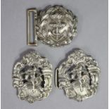 A late Victorian cast silver Royal Navy belt buckle with crowned fouled anchor within a wreath, 2”