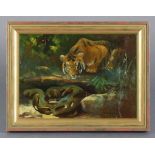 CUTHBERT EDWARD SWAN (1870-1931). A tiger on the prowl. Signed “C. E. Swan” lower right; oil on