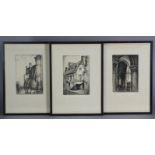 WILFRED STEPHENS (early 20th century). A group of four black & white etchings: “The Norman Tower,