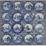 Twenty-three 18th century English monochrome delft 5” tiles, mostly Liverpool, various pained with