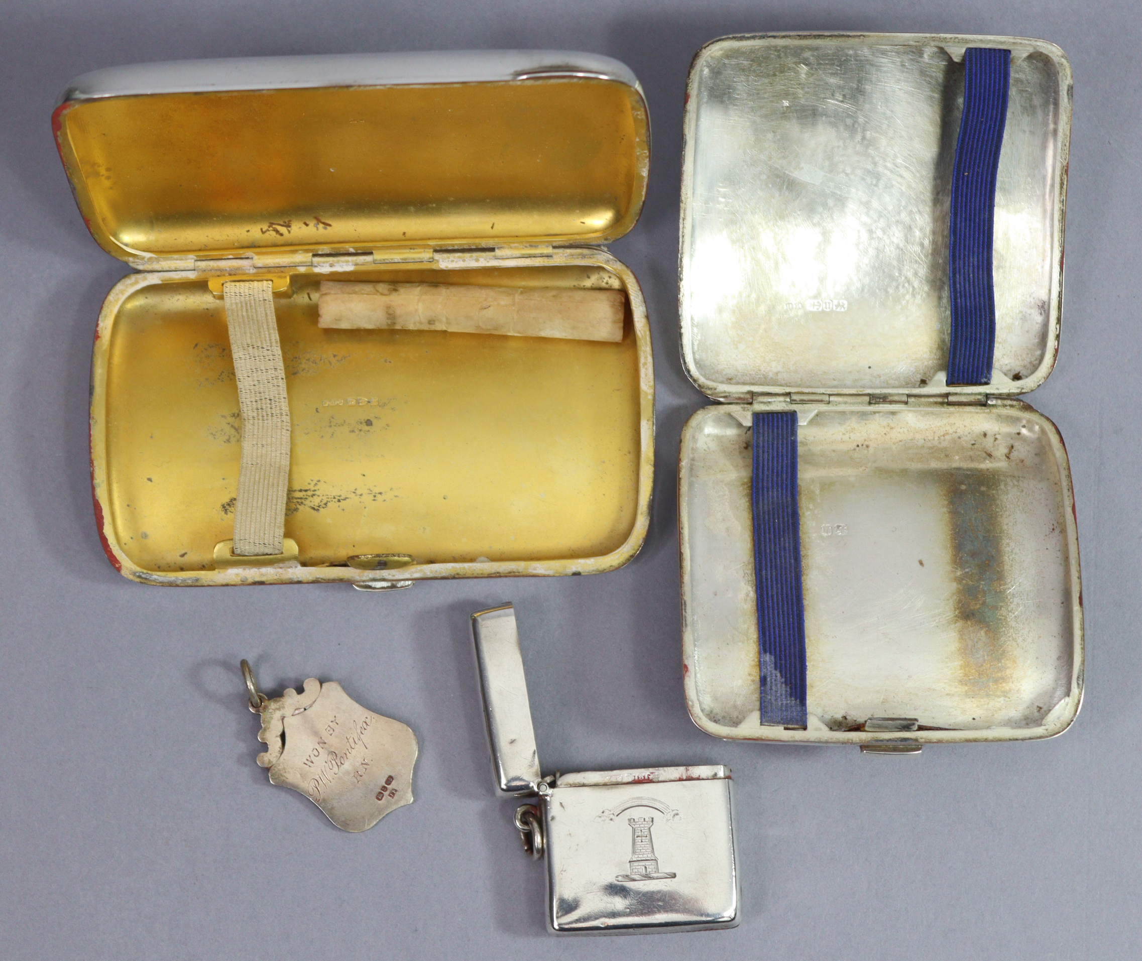 A late Victorian silver pocket cigarette case of curved rectangular shape, with engraved family - Image 2 of 4