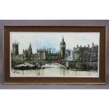 RONALD NORMAN FOLLAND (1932-1999). The Houses of Parliament with Westminster Bridge to the fore.
