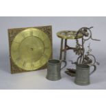 An antique brass longcase clock dial signed: “Jam Smyth Woodbridge”, 11.75” wide; together with a