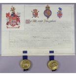 A GEORGE VI GRANT OF ARMS on parchment scroll to George Morganwg William Thomas Jenkins, Vicar of