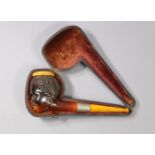 A late 19th century carved & stained Meerschaum (?) pipe in the form of a Moorish head, with