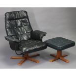 A black leatherette swivel office chair & ditto foot-stool.