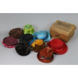 A Scott of London cardboard hatbox; & nine various ladies’ hats.