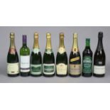 Five various bottles of champagne; & three various bottles of wine.