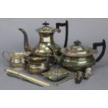 A silver plated four-piece tea & coffee service of oval semi-fluted design; & various other items of