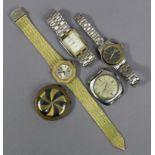 An Old England wristwatch (lacking strap); & four other wristwatches.