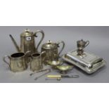 A late 19th/early 20th century silver plated four-piece tea & coffee service of oval tapered