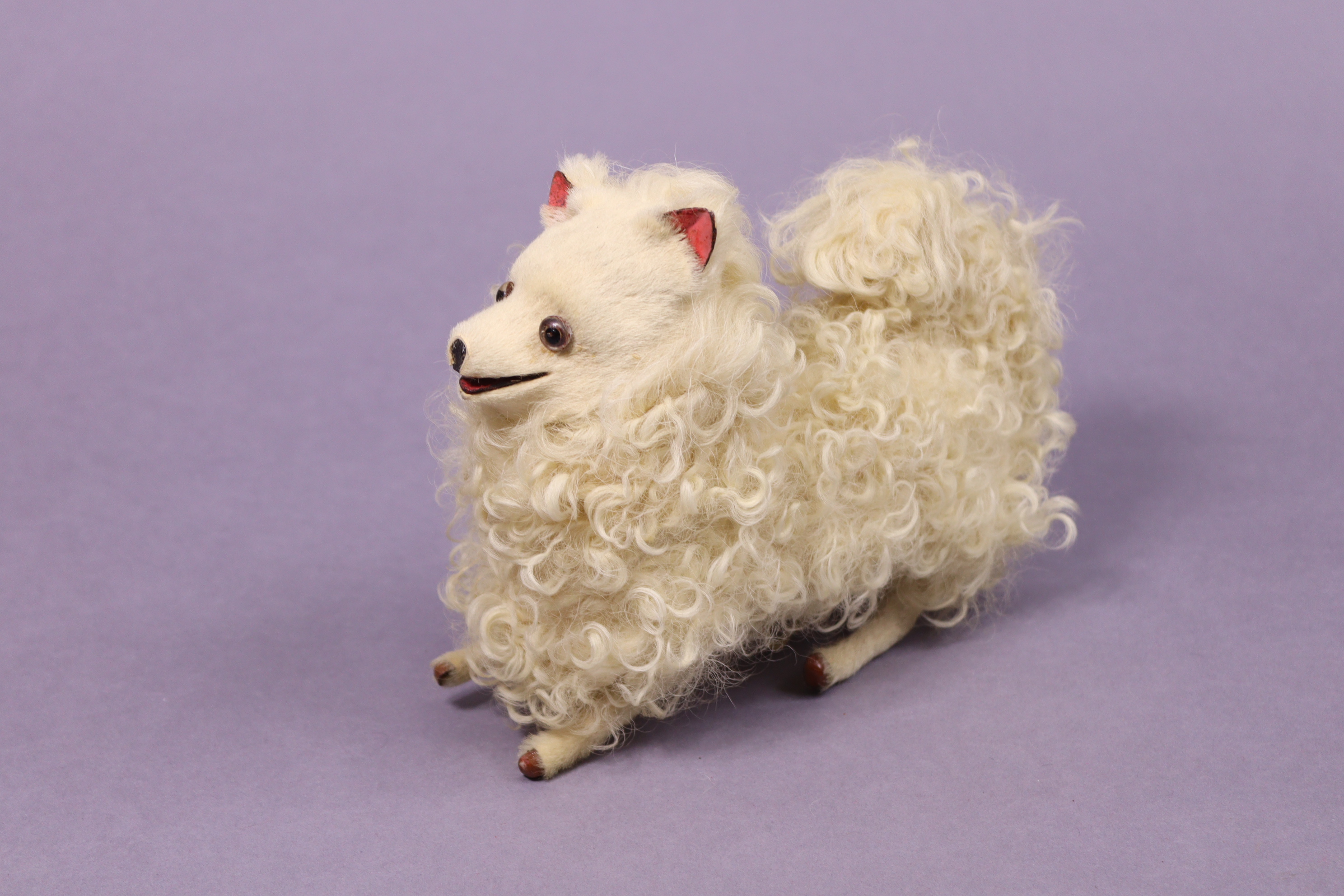 A VINTAGE FRENCH(?) JUMPING POODLE AUTOMATON TOY with white fur & spring clockwork-operated - Image 2 of 4