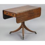 A 19th century inlaid mahogany drop-leaf dining table fitted frieze drawer to one end, on turned