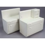 A pair of Hulsta white-finish bedside tables, each fitted with two long drawers, 27½” wide x 28”