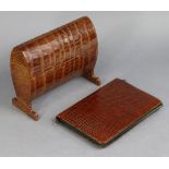 A Mappin & Webb of Regent Street London crocodile skin stationery box of oval form, 8” wide x 6¾”