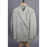 A light grey suit jacket and matching trousers tailored by H. Huntsman & Sons Ltd. of Saville Row,