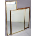 Two gilt frame rectangular wall mirrors, 49¾” x 16½”, & 37” x 25”; & a mahogany frame rectangular
