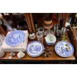 A set of five Spode collector’s plates from “The Spode Blue Room” series; together with a treen bowl