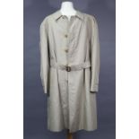 A SULKA CREAM COLOURED BELTED OVERCOAT, 100% Sulka silk, size 42, reg., shoulder width 20”, length