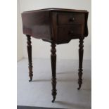 A mid 19thC flame mahogany Pembroke table with two end drawers and a facsimile on the reverse,