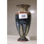 A Royal Doulton green, blue and brown glazed stoneware vase of shouldered baluster form,