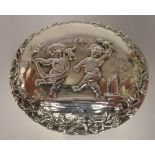 A late Victorian silver oval box, having straight sides,